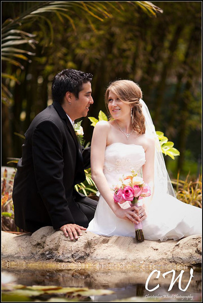 Bride and Groom Portrait Across Pond
